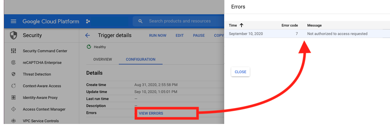 DLP Trigger error - not authorized